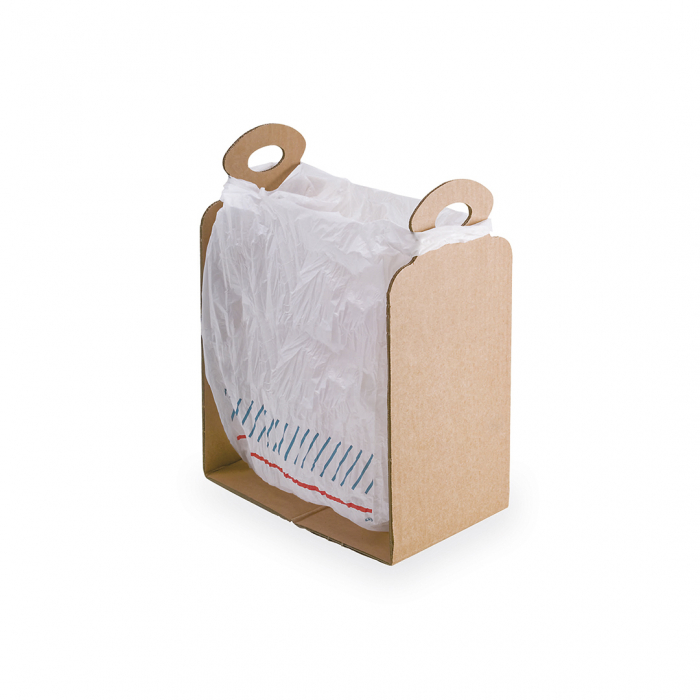 Reutilizabolsas plegable de resistente cartón natural, adaptable a multitud de tamaños de bolsas. Muy Útil para matener los residuos siempre recogidos y reutilizar las bolsas de plástico.