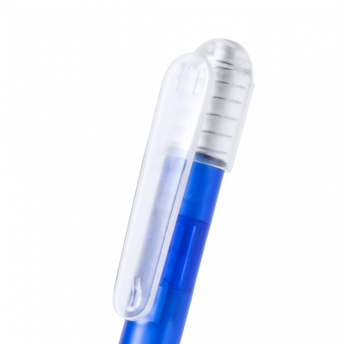 Bolígrafo Oasis de mecanismo pulsador con cuerpo de acabado translúcido en variada gama de colores y accesorios en blanco translúcido. Bolígrafos promocionales personalizados. Regalos de empresa y corporativos personalizados