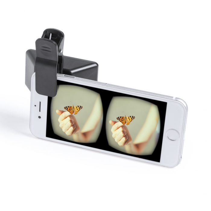Lente 3D Wills para cámara de smartphone con tecnología 3D que permite grabar vídeos y tomar fotos en formato 3D para posterior visionado en gafas de realidad virtual. Lentes promocionales personalizadas. Regalos de empresa y corporativos personalizados