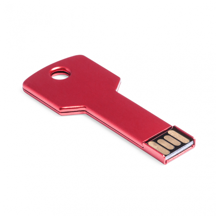 Memoria USB Fixing 16GB, de acabado en aluminio brillante y diseñada para llevar en el llavero. Memorias usb con formas de llave promocionales personalizadas. Regalos de empresa y corporativos personalizados