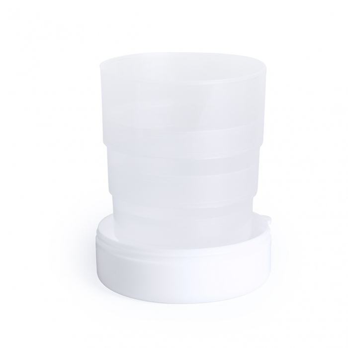 Vaso Plegable Berty para emergencias en elegante color blanco. Vasos plegables promocionales personalizados. Regalos de empresa y corporativos personalizados