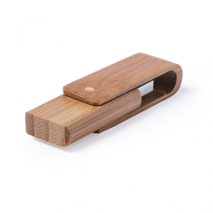 Memoria USB Haidam 16GB de capacidad, con mecanismo giratorio y acabado en suave madera de bambú. Memorias usb giratorias promocionales personalizadas. Regalos de empresa y corporativos personalizados