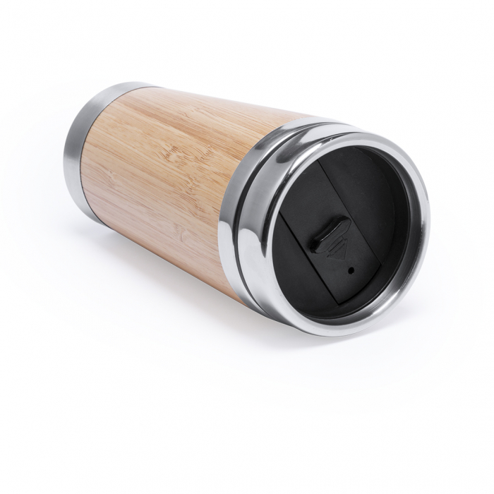 Vaso Térmico Ariston de 500 ml en línea nature con interior en acero inox y parte exterior en madera de bambú. Vasos térmicos promocionales personalizados. Regalos de empresa y corporativos personalizados
