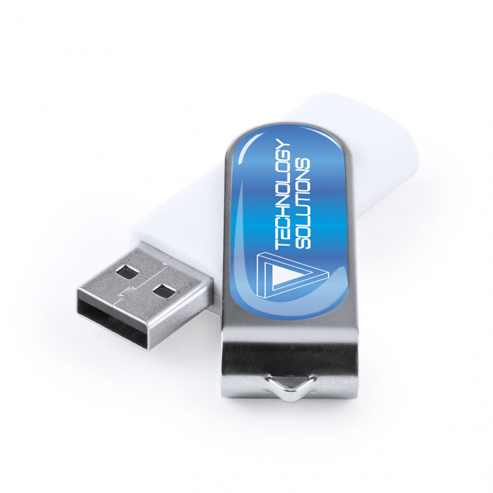 Memoria USB Laval 16Gb de capacidad, mecanismo giratorio y en elegante acabado de color blanco. Memorias usb giratorias promocionales personalizadas. Regalos de empresa y corporativos personalizados