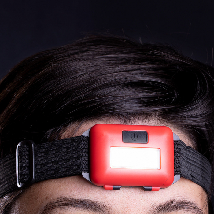 Linterna Vilox de línea deportiva con cinta elástica ajustable para brazo, cabeza. Linternas frontales promocionales personalizadas. Regalos de empresa y corporativos personalizados