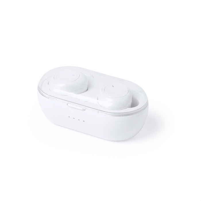 Auriculares Merkus intraurales de conexión Bluetooth® 5.0 y diseño minimalista en elegante color blanco. Auriculares inalámbricos promocionales personalizados. Regalos de empresa y corporativos personalizados