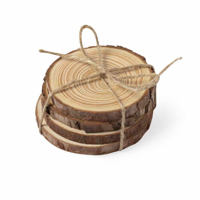 Set Posavasos Yantic en madera de pino natural. Posavasos promocionales personalizados. Regalos de empresa y corporativos personalizados