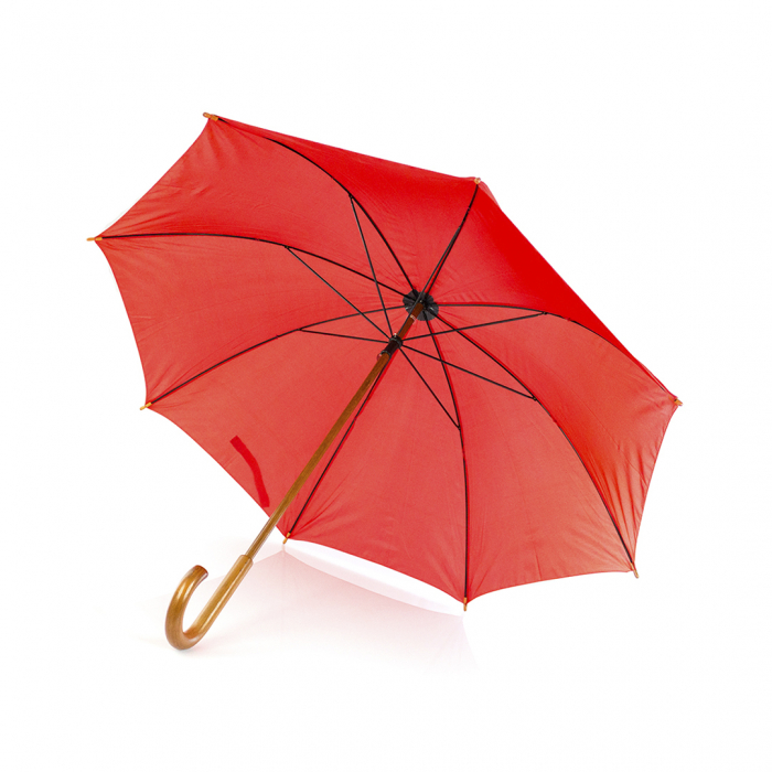 Paraguas Santy de 8 paneles en variada gama de vivos colores. De 105cm de diámetro, con apertura manual y en resistente material poliéster. Paraguas promocionales baratos personalizados