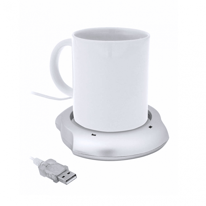 Calentador Tazas Mug con conexión USB y de superficie metálica, especialmente diseñada para mantener el calor. Calentadores tazas promocionales personalizados. Regalos de empresa y corporativos personalizados