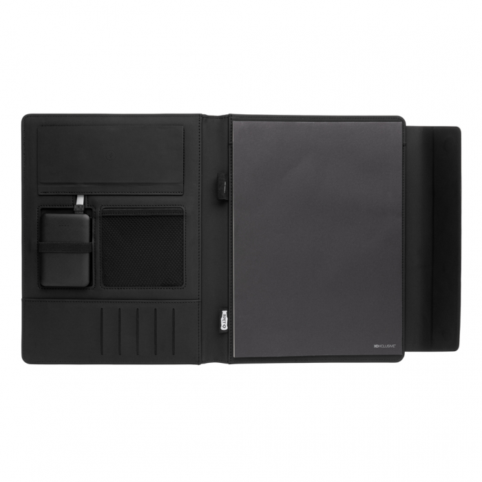 Portadocumentos de carga inalámbrica Fiko A4 con powerbank. Porta documentos A4 con carga inalámbrica y blocs de notas promocionales personalizados. Regalos de empresa y corporativos personalizados.