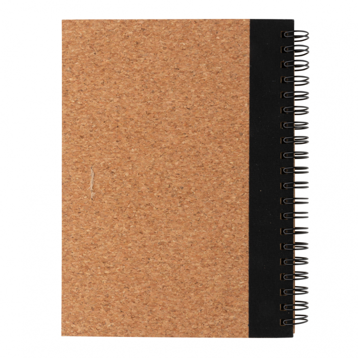 Libreta espiral de corcho con bolígrafo. Cuadernos con espiral promocionales personalizados. Regalos de empresa y corporativos personalizados.