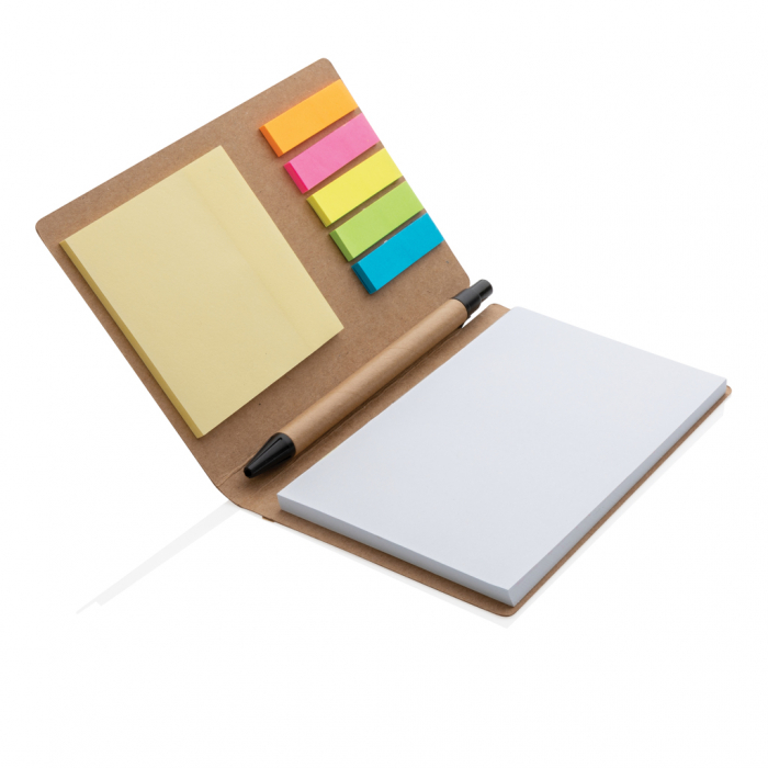 Cuaderno de notas adhesivas Kraft A6 con bolígrafo. Blocs de notas adhesivas con bolígrafos promocionales personalizados. Regalos de empresa y corporativos personalizados.