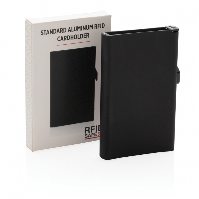 Tarjetero RFID de aluminio estándar. Tarjeteros seguros promocionales personalizados. Regalos de empresa y corporativos personalizados.