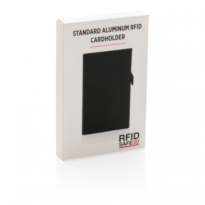Tarjetero RFID de aluminio estándar. Tarjeteros seguros promocionales personalizados. Regalos de empresa y corporativos personalizados.