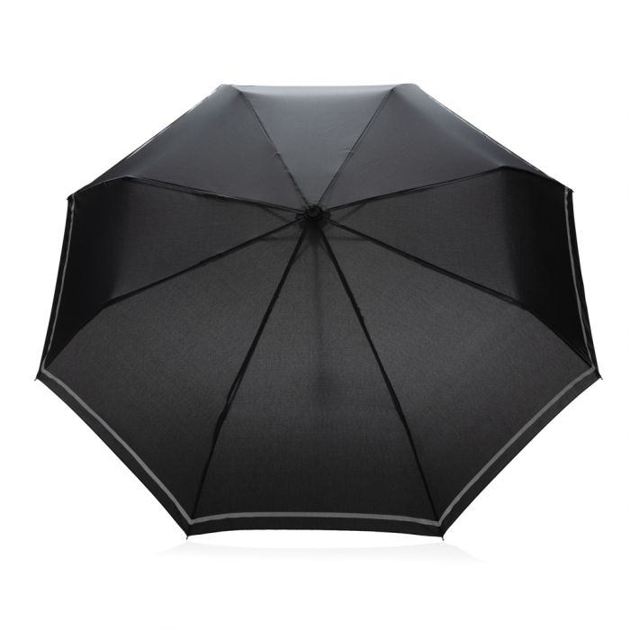 Mini paraguas RPET reflectante 190T Impact AWARE ™. Paraguas plegables con tira reflectante promocionales personalizados. Regalos de empresa y corporativos personalizados.
