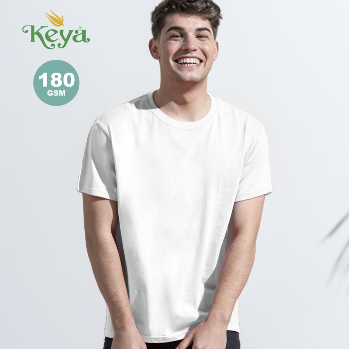 Camiseta Adulto Blanca keya MC180-OE en material 100% algodón heavy de 180g/m2. Camisetas manga corta promocionales personalizadas. Regalos de empresa y corporativos personalizados