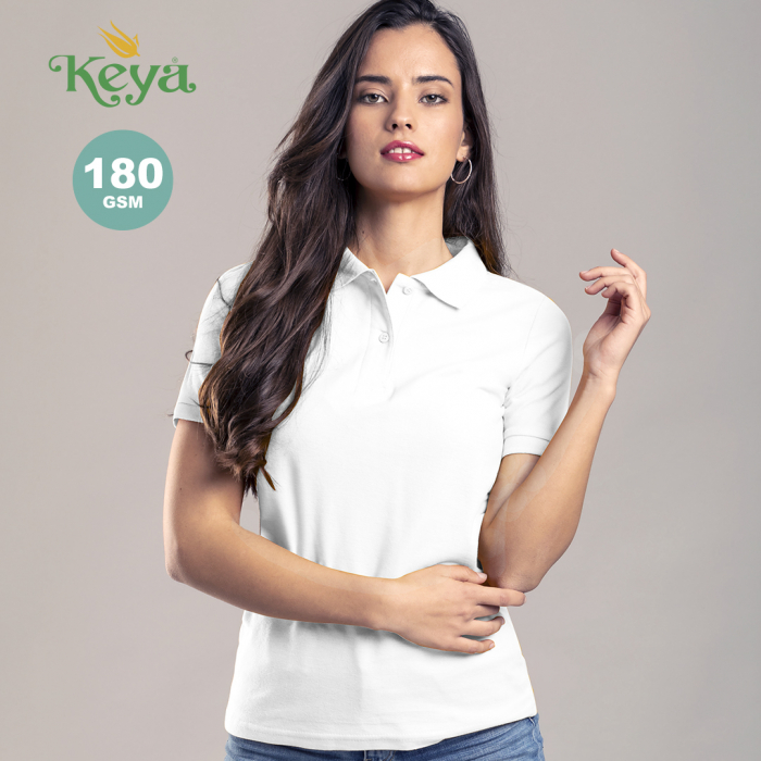Polo Mujer Blanco keya WPS180. En material 100% algodón de 180g/m2. Polos manga corta mujer promocionales personalizados. Regalos de empresa y corporativos personalizados