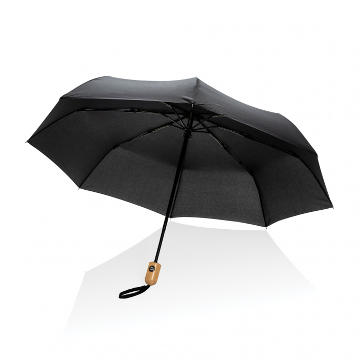 Paraguas automático RPET 190T bambú de 21" Impact AWARE ™. Paraguas automáticos plegables promocionales personalizados. Regalos de empresa y corporativos personalizados.
