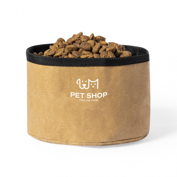Bowl Plegable Poppy para mascotas de 1,3l de capacidad, con exterior en resistente papel reciclado laminado de 270g/m2. Bowls plegables mascotas promocionales personalizados. Regalos de empresa y corporativos personalizados.