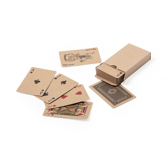 Baraja Francesa Trebol de línea nature, fabricada en resistente cartón reciclado. Incluye 54 naipes. Barajas cartas poker promocionales personalizadas. Regalos de empresa y corporativos personalizados.