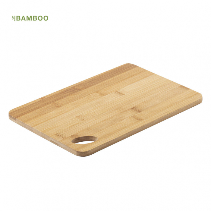 Tabla Varadek de línea nature fabricada en bambú pulido. Tablas de cortar promocionales personalizadas. Regalos de empresa y corporativos personalizados