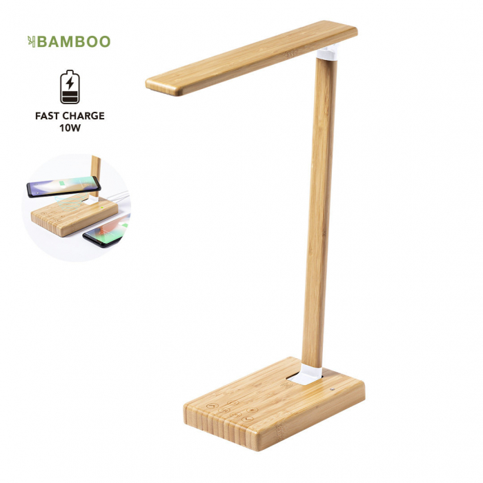 Lámpara Cargador Sleya plegable de línea nature. Lamparas plegables de bambú promocionales personalizadas. Regalos de empresa y corporativos personalizados