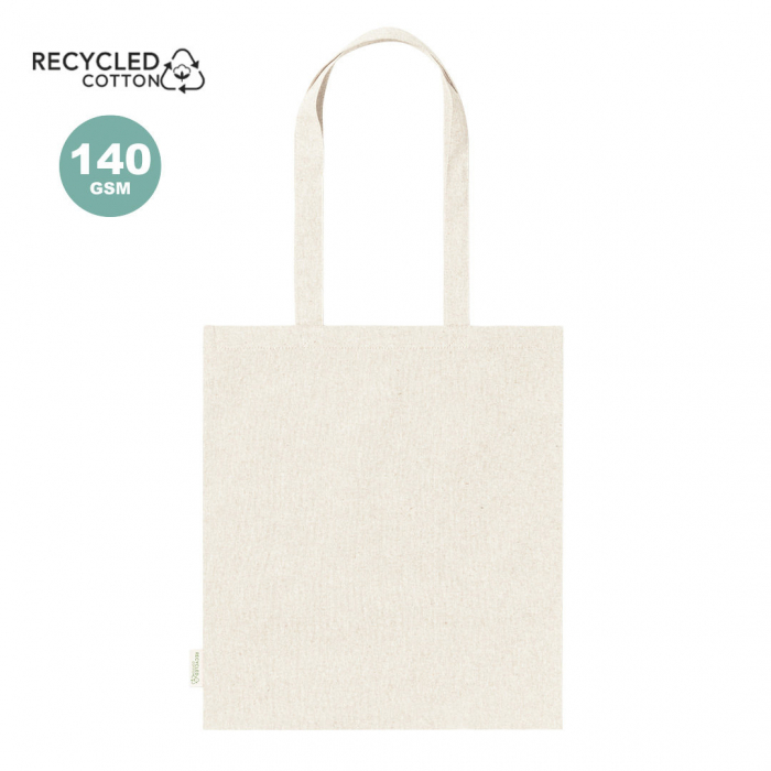 Bolsa Rassel fabricada en material100% algodón reciclado de 140g/m2. Bolsas tote bag asas largas promocionales personalizadas. Regalos de empresa y corporativos personalizados