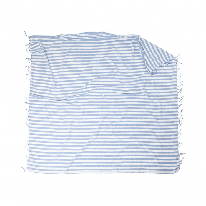 Esterilla Buzzer de diseño bicolor, fabricada en material 100% algodón de 140g/m2, con orificio en el centro para la sombrilla de la playa. Esterillas de playa promocionales personalizadas. Regalos de empresa y corporativos personalizados
