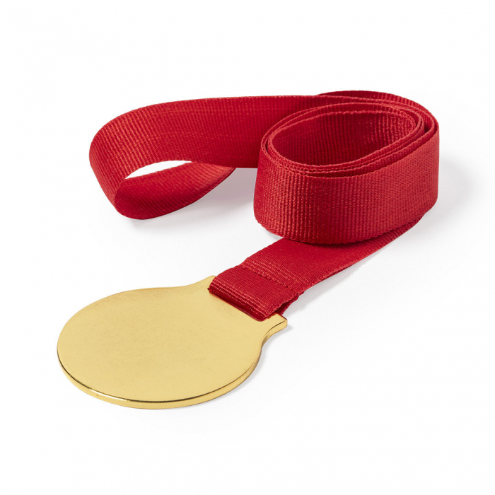 Medalla Maclein metálica de acabado dorado liso. Medallas deportivas promocionales personalizadas. Regalos de empresa y corporativos personalizados