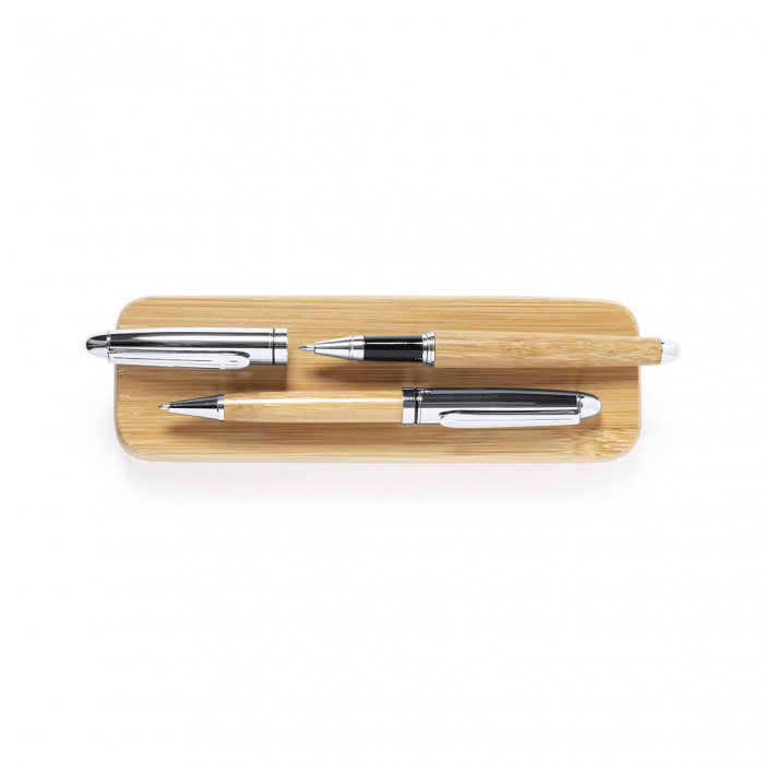 Set Notium de bolígrafo y roller de línea nature. Sets escritura bambú y metal promocionales personalizados. Regalos de empresa y corporativos personalizados