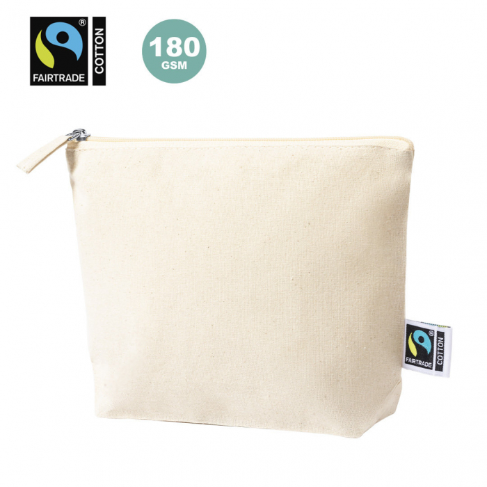 Neceser Adams Fairtrade de línea nature, fabricado en 100% algodón de 180g/m2 en tono natural. Neceseres Fairtrade promocionales personalizados. Regalos de empresa y corporativos personalizados