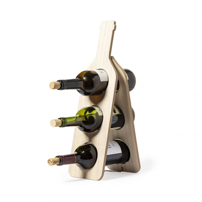 Botellero Klein plegable en forma de botella y fabricado en madera, para así fomentar el uso de materias primas naturales. Botelleros plegables madera promocionales personalizados. Regalos de empresa y corporativos personalizados