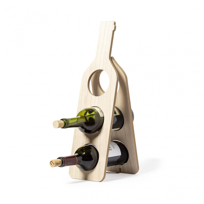 Botellero Klein plegable en forma de botella y fabricado en madera, para así fomentar el uso de materias primas naturales. Botelleros plegables madera promocionales personalizados. Regalos de empresa y corporativos personalizados