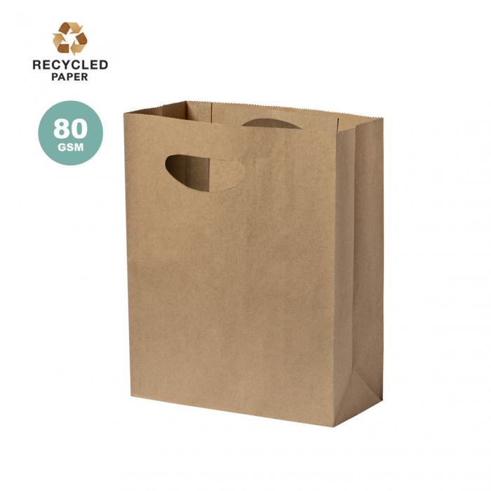 Bolsa Collins ligera de línea nature fabricada en papel reciclado de 80g/m2. Bolsas papel baratas promocionales personalizadas. Regalos de empresa y corporativos personalizados