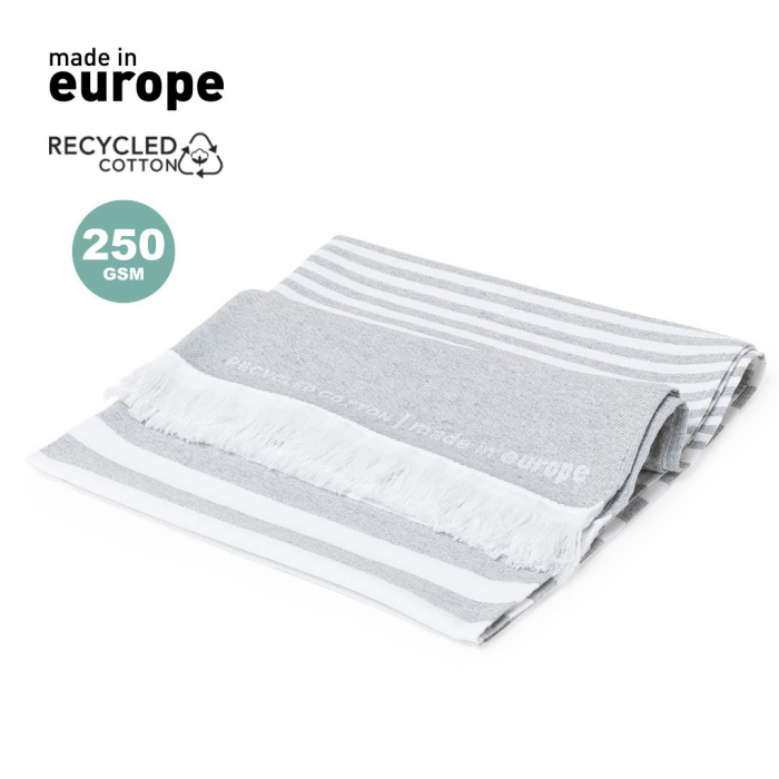 Pareo Toalla Yisper de línea nature y acabado gris. Tamaño 150 x 80 cm. Pareos toallas promocionales personalizadas para el verano. Regalos de empresa y corporativos personalizados