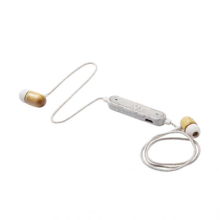 Auriculares Lattimer intraurales de línea nature con conexión Bluetooth® 5.0. Auriculares inalámbricos promocionales personalziados. Regalos de empresa y corporativos personalizados.