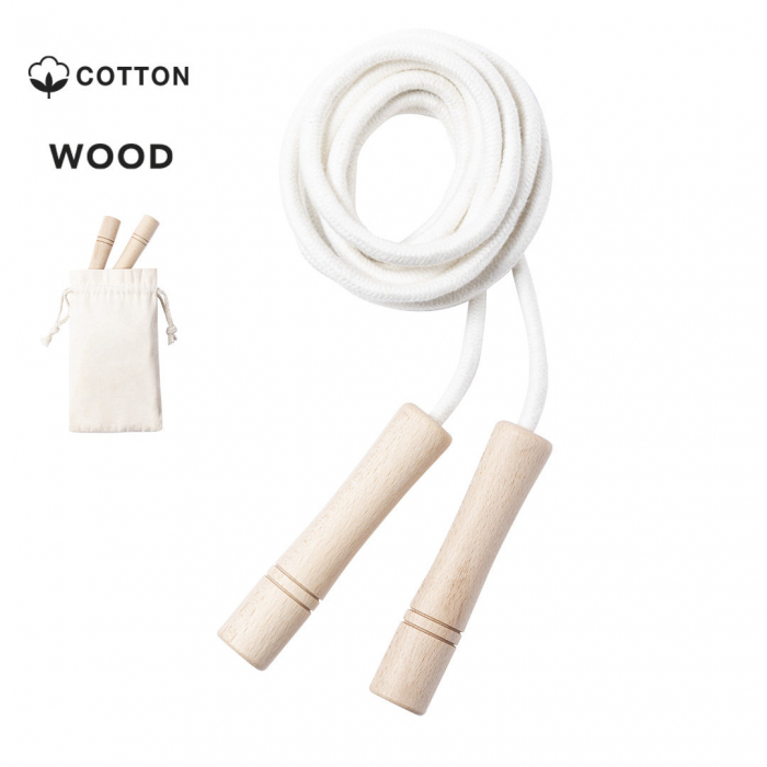 Comba Panky de línea nature, con cuerda extra larga de 3m fabricada en algodón de acabado natural. Combas para saltar promocionales personalizadas. Regalos de empresa y corporativos personalizados