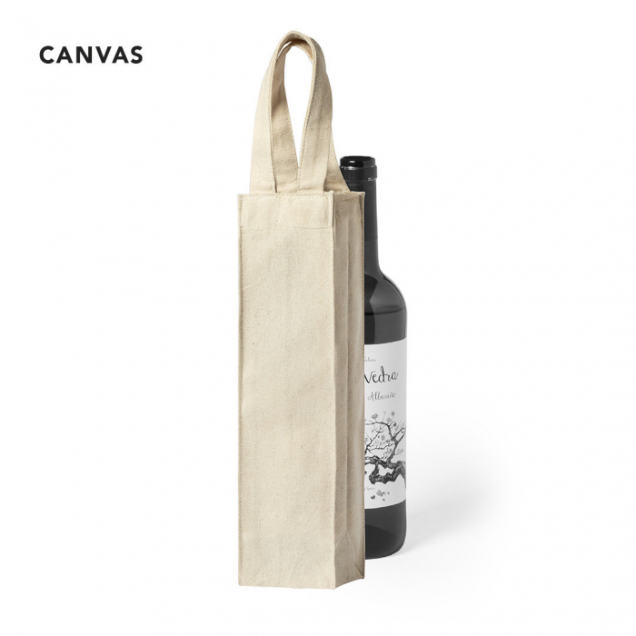 Bolsa Yaiza de canvas de 220g/m2 para botella de vino de 75cl. Bolsas algodón botellas de vino promocionales personalizadas. Regalos de empresa y corporativos personalizados