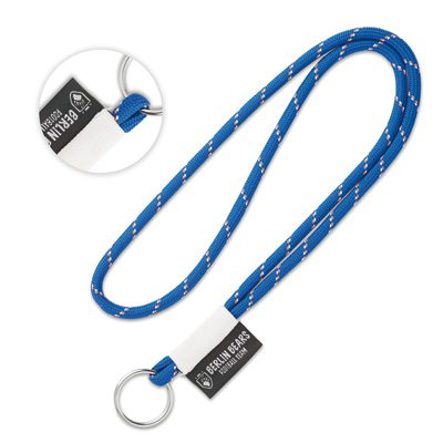 Lanyard de poliéster tubular con etiqueta tejida, cinta para el cuello personalizada