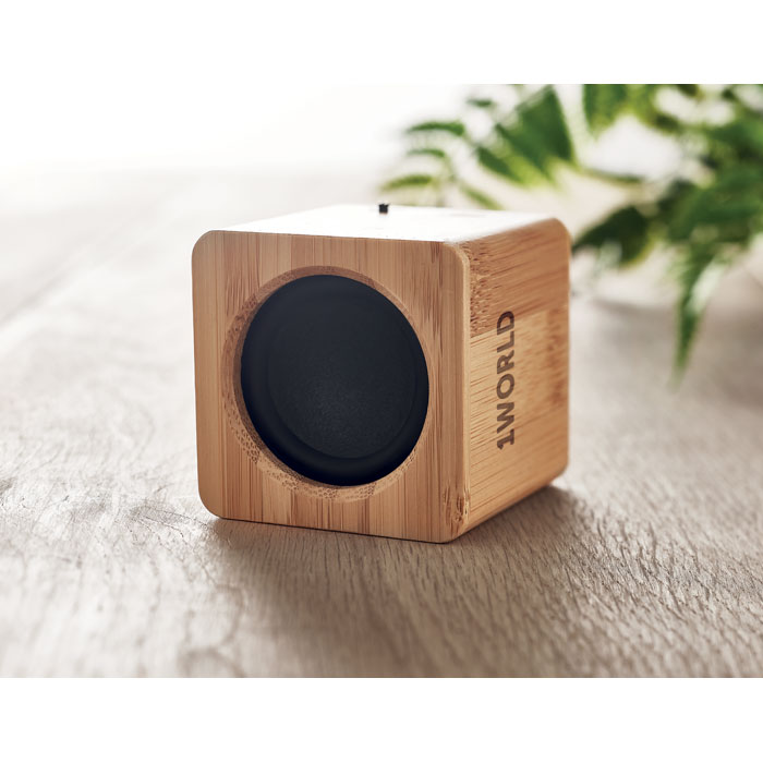 Altavoz inalámbrico de bambú Audio. Altavoces inalámbricos promocionales personalizados. Regalos de empresa y corporativos personalizados.