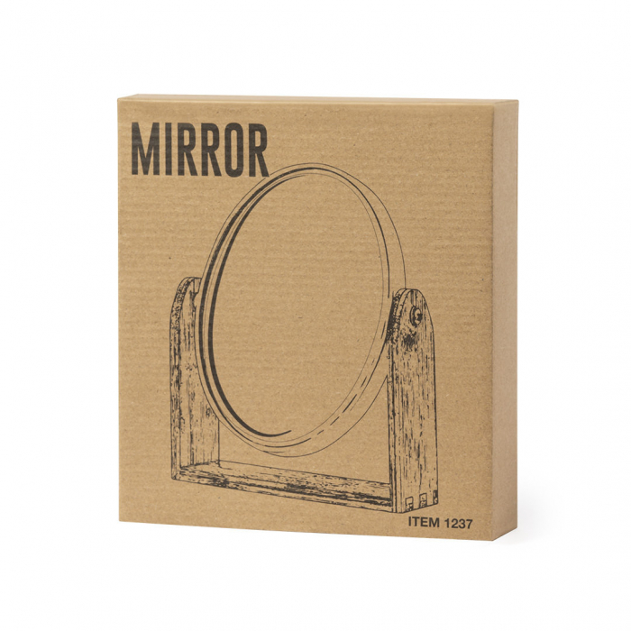 Espejo Rinoco de sobremesa de línea nature fabricado en bambú. Con dos espejos (1X y 3X). Espejos sobremesa promocionales personalizados. Regalos de empresa y corporativos personalizados