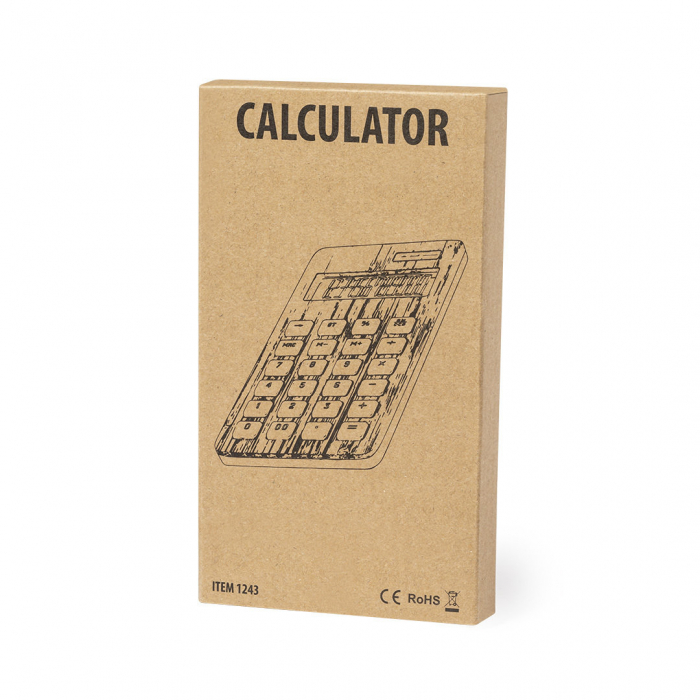 Calculadora Greta de 12 dígitos de línea nature y fabricada en bambú. Calculadoras promocionales personalizadas. Regalos de empresa y corporativos personalizados