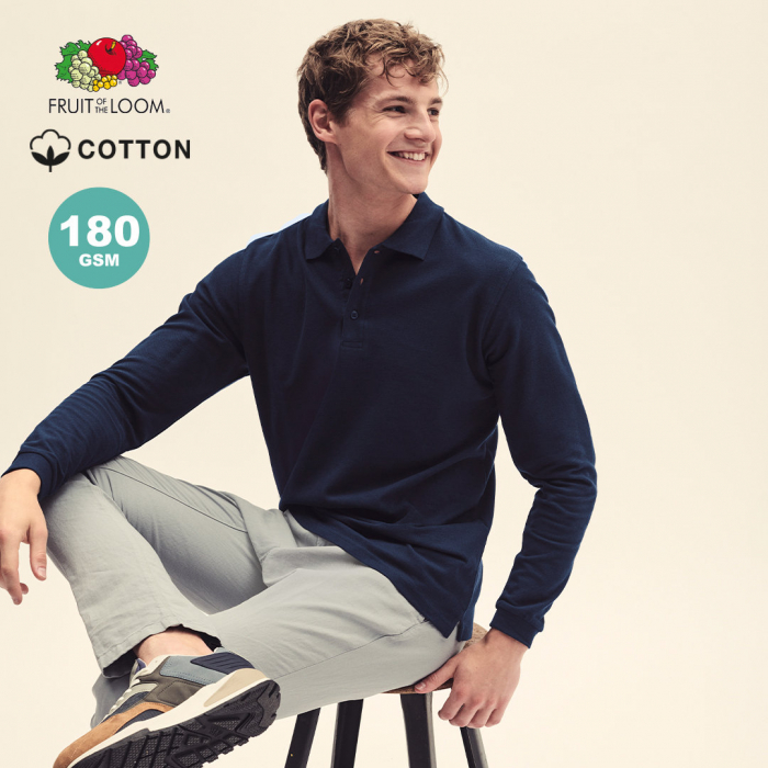 Polo Adulto Premium Long Sleeve de Fruit Of The Loom. Polos textiles promocionales personalizados. Regalos de empresa y corporativos personalizados