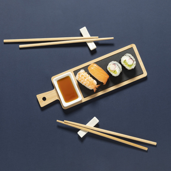Set Sushi Gunkan premium de 6 piezas, fabricado en bambú y pizarra natural, Sets Sushi