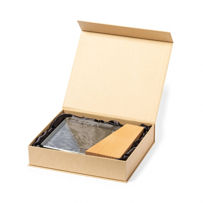 Placa Vertu conmemorativa fabricada en cristal grueso y resistente, con base en madera natural. Placas conmemorativas promocionales personalizadas. Regalos de empresa y corporativos personalizados
