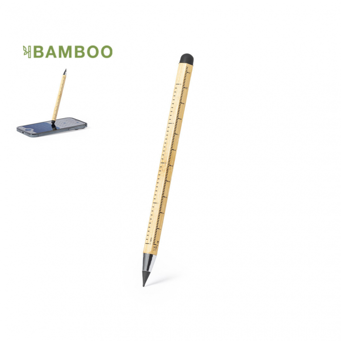 Lápiz Eterno Multifunción Suriak fabricado en bambú. Funciones lápiz, puntero táctil y regla. Lapiceros eternos multifunción promocionales personalizados. Regalos de empresa y corporativos personalizados
