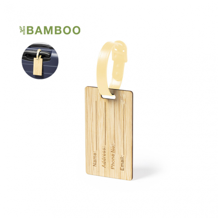 Identificador Maletas Elwes de línea nature fabricado en bambú. Identificadores de maletas promocionales personalizados. Regalos de empresa y corporativos personalizados