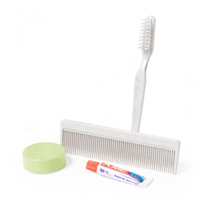 Set Essential Kit de aseo esencial con cepillo de dientes, pasta de dientes, peine y jabón. Sets de aseo promocionales personalizados. Regalos de empresa y corporativos personalizados