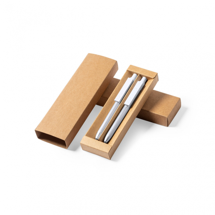 Set Harzur eco-friendly de bolígrafo y roller, fabricados en aluminio reciclado y con detalles en ABS reciclado (RABS). Sets escritura eco promocionales personalizados. Regalos de empresa y corporativos personalizados
