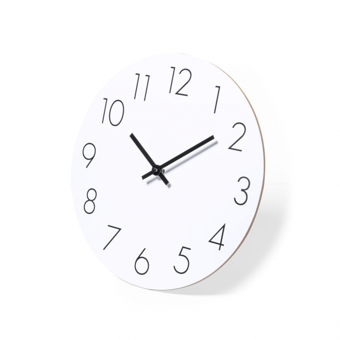 Reloj Kajim de pared fabricado en madera MDF y dial en blanco. Relojes de pared promocionales personalizados. Regalos de empresa y corporativos personalizados